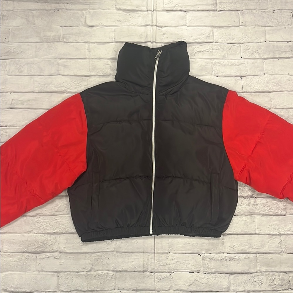 Shaci Black and Red Puffer Jacket